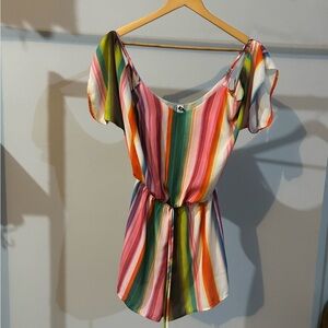 Lord & Taylor Design Lab Rainbow Stripe Flutter Sleeve Romper-S